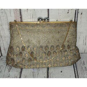 7" 1920 Antique Peacock Micro Metal Seed Bead Clutch Bag Kisslock Coin Purse
